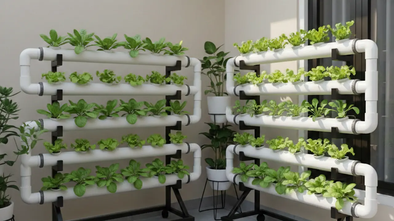 Desain Kebun Sayur Teras Pakai Pipa PVC