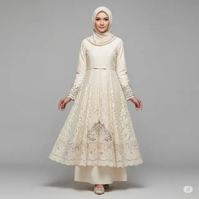 Model Dress A-line Muslimah Bordir Brokat Terbaru.
