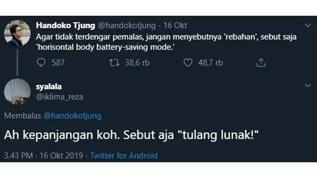 6 Nama Lain Rebahan Ala Netizen Ini Bikin Tepuk Jidat