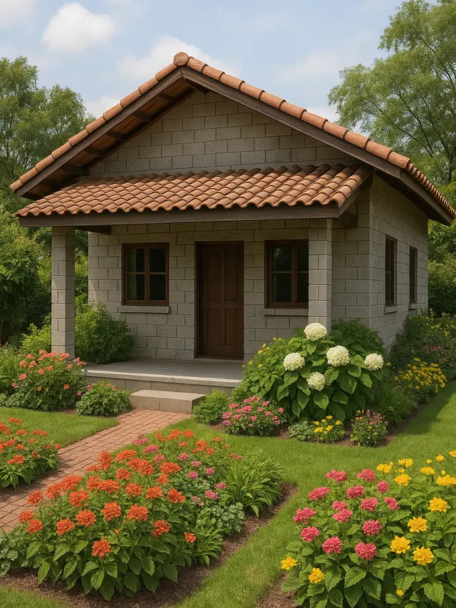 Model Rumah Sederhana dari Batako dengan Atap Pelana