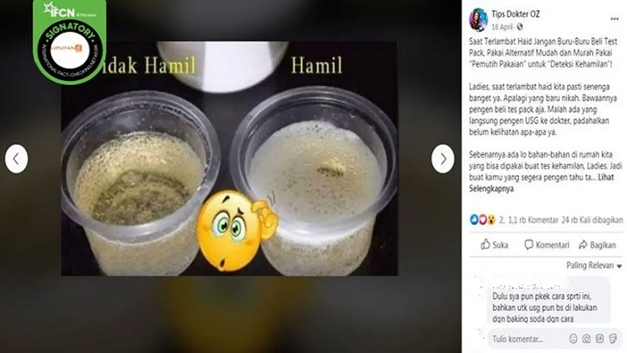 Gambar Tangkapan Layar Kabar Hoaks Tentang Tes Kehamilan