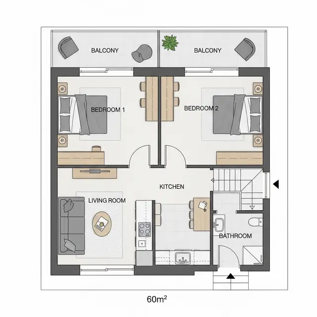 Konsep Desain Rumah 2 Kamar di Lahan 60 Meter. Gemini