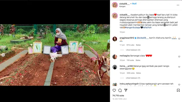 Siska Pengasuh Gala Sky untuk Pertama Kalinya Kunjungi Makam Vanessa Angel dan BIbi Andriansyah. (instagram.com/siska09___)