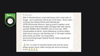 Tangkapan layar klaim pemberitahuan yang meminta mahasiwa jangan keluar malam.