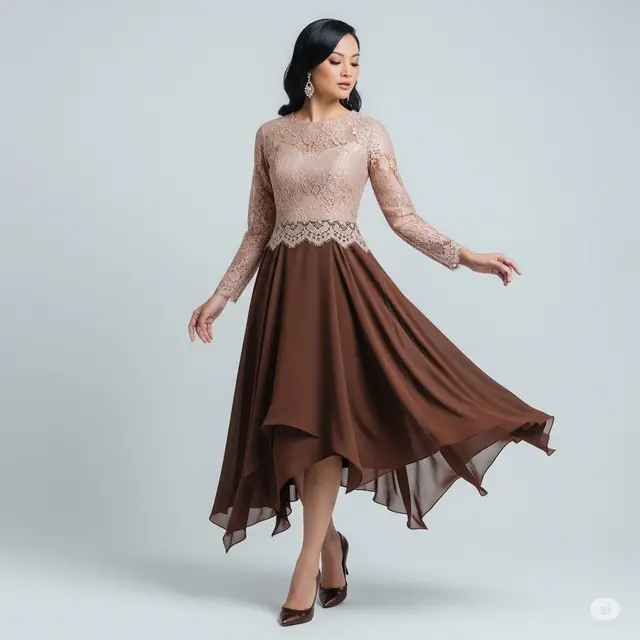 Model Baju Brokat Midi Dress Kombinasi Chiffon Terbaru.
