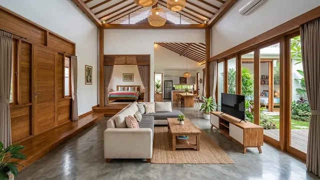 Desain Rumah 3 Kamar dengan Ruang Keluarga Tanpa Dinding Pembatas