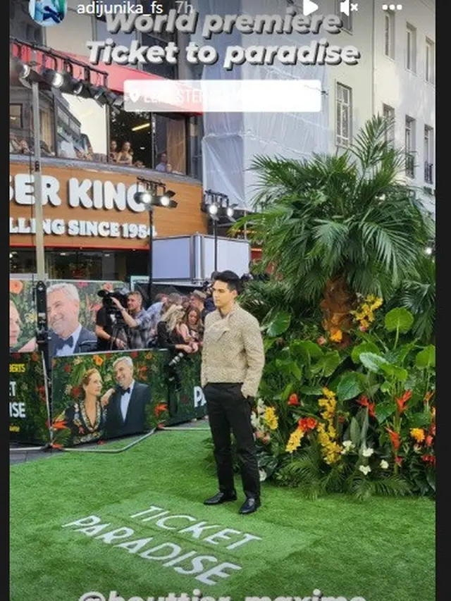 Maxime Bouttier hadiri gala premiere Ticket to Paradise di London (Foto: Instagram adijunika_fs)