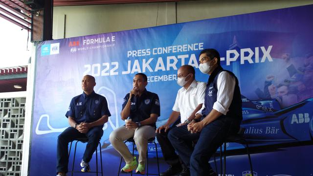 Ketua Pelaksana Harian Formula E Ahmad Sahroni, saat konferensi pers di Ancol, Rabu (22/12/2021)