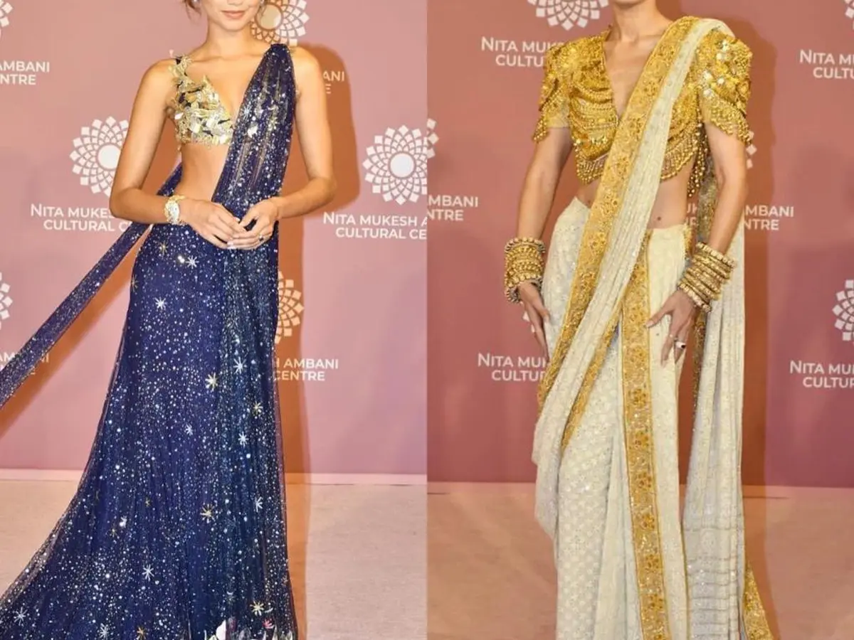 Adu Gaya Glamor Gigi Hadid Zendaya Dibalut Kain Sari khas India di Acara NMACC Fashion Fimela