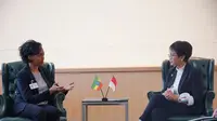 Menlu RI Retno Marsudi dan Menkes Ethiopia, Mrs. Lia Tadesse Gebremedhin bertemu di sela-sela High Level Week SMU ke-77 PBB di New York (24/09/2022). (Dok: Kemlu RI)