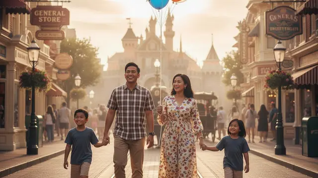 Prompt AI Foto Keluarga Liburan di Disneyland