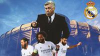 Real Madrid - Carlo Ancelotti, Sergio Ramos, Karim Benzema, Marcelo (Bola.com/Adreanus Titus)
