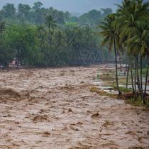 Data Pusat Pengendalian Operasi Penanggulangan Bencana (Pusdalops) BPBD Padang, Kecamatan Koto Tangah menjadi wilayah dengan jumlah terdampak terbesar, yaitu 20.983 warga. Tampak dalam foto, warga bertahan di tepi sungai saat banjir melanda Padang, Provinsi Sumatra Barat, pada Kamis 27 November 2025. (REZAN SOLEH/AFP)
