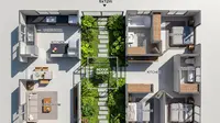 7 Denah Rumah 6x12 dengan Taman Dalam dan Dapur Terbuka, Fungsional dan Estetis
