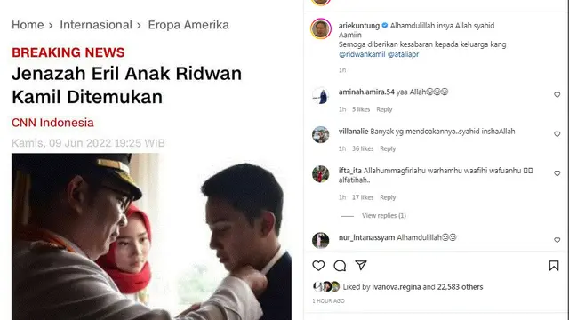Ari Untung doakan jenazah Eril yang berhasil ditemukan
