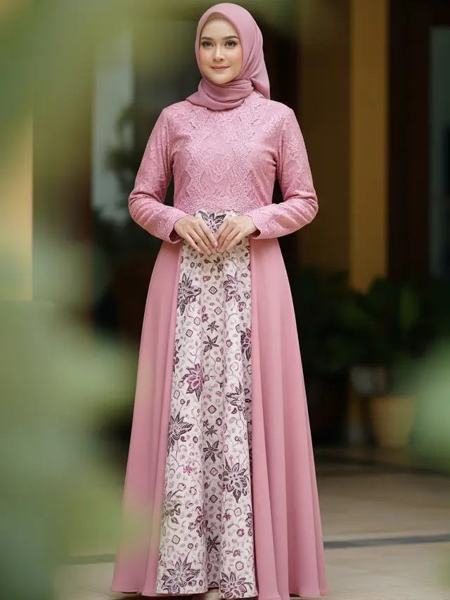 9 Model Gamis Batik Dusty Pink Brokat, Inspirasi Busana Ramadan 2026