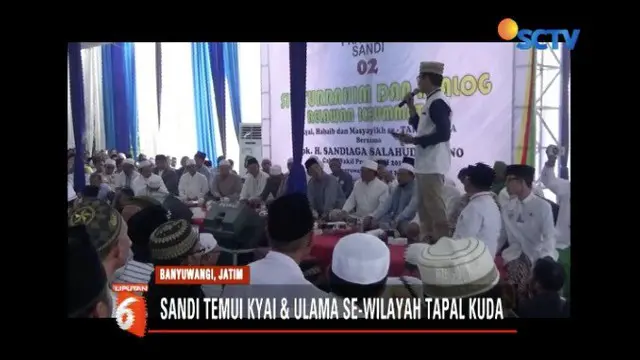 Safari politik di Banyuwangi, Jawa Timur, Sandiaga Uno janji akan dorong pengesahan RUU pesantren.