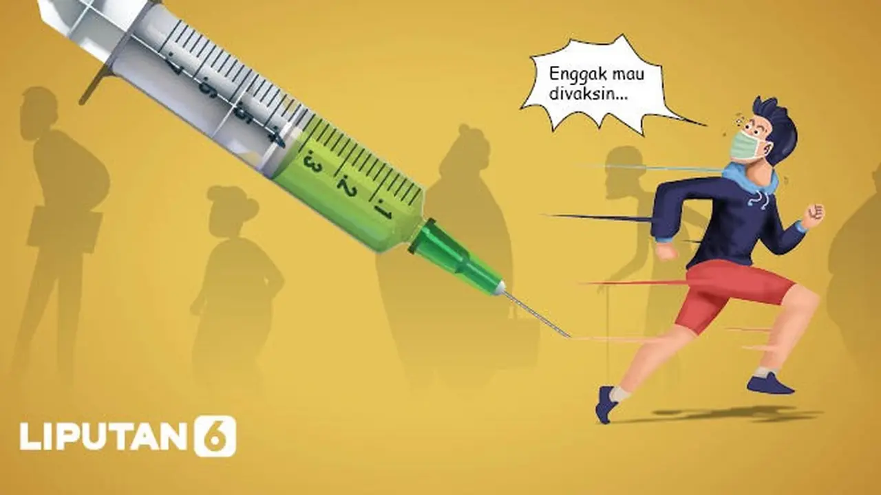 Banner Infografis Tolak Vaksinasi Covid-19 Terancam Denda hingga Sanksi Pidana. (Liputan6.com/Abdillah)