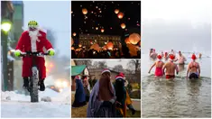Foto kolase perayaan Natal dari berbagai negara.&nbsp;(Christophe Gateau/dpa via AP)&nbsp;(AP Photo/Mukhtar Khan)&nbsp;(AP Photo/Yorgos Karahalis)&nbsp;(Sean Kilpatrick/The Canadian Press via AP)