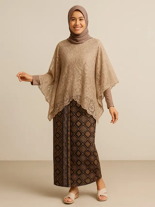Model Kebaya Brokat Lengan Kelelawar Kombinasi Batik 2025 yang Elegan/Ilustrasi AI