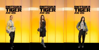 Raisa Andriana tampil elegan dengan sentuhan utilitarian yang modern. Ia mengenakan jaket safari berwarna beige dengan detail kantong besar yang memberikan kesan struktural. Jaket tersebut dipadukan dengan kemeja biru muda serta dasi ramping yang menambah nuansa tailored. Raisa melengkapi penampilannya dengan celana hitam berpotongan lurus dan sepatu loafers beraksen metalik khas Onitsuka Tiger, menciptakan gaya sophisticated yang tetap edgy. [Dok/Onitsuka Tiger].