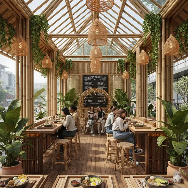 Desain warung bakso dari bambu (Foto: Gemini AI)