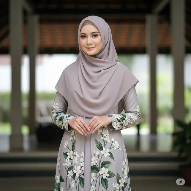 Gamis Motif Bunga Melati Mekar