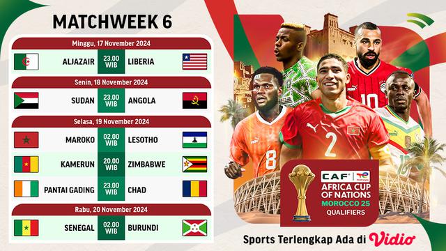 Jadwal AFCON Qualifiers 2025 Matchday 6 di Vidio