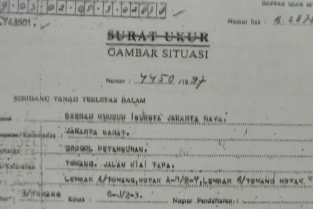 Sertifikat tanah RS Sumber Waras