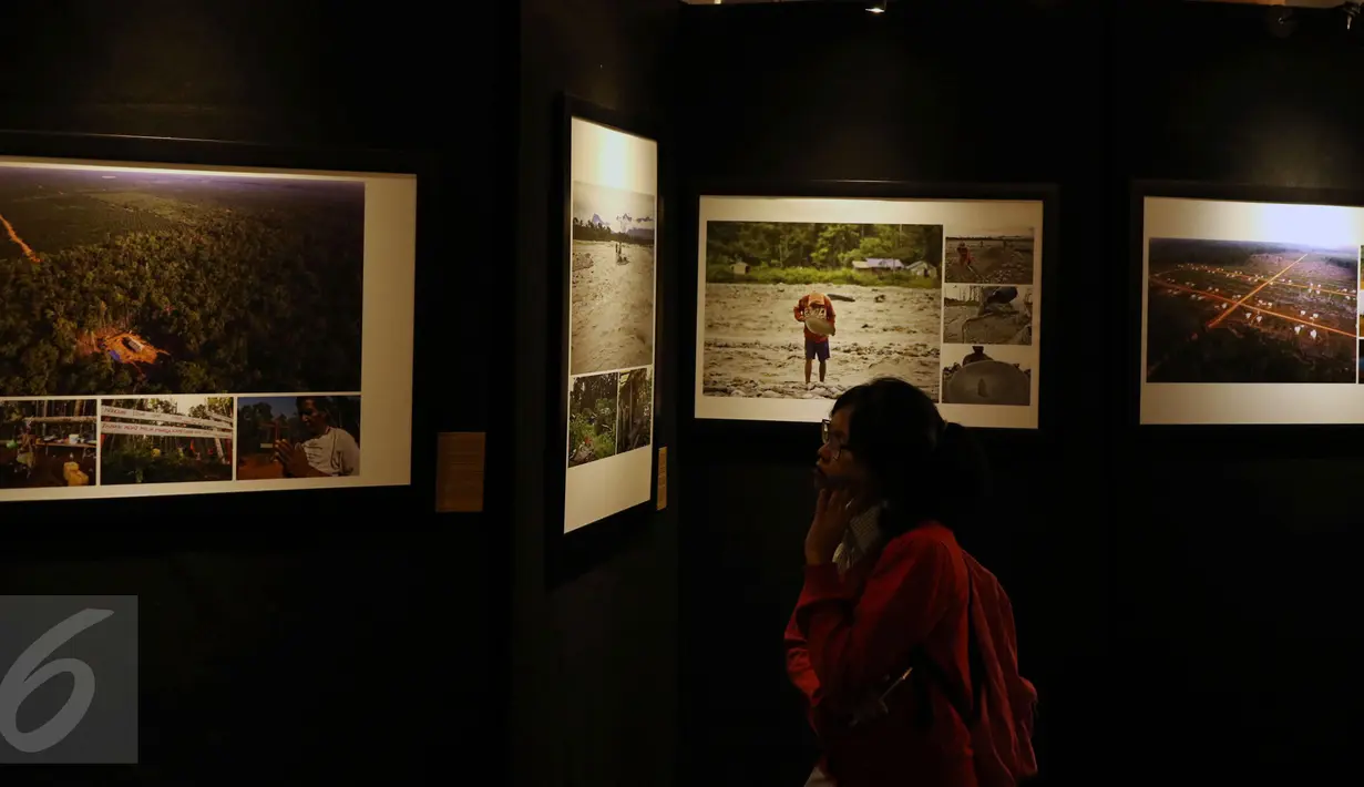 Pengunjung mengamati karya foto pada Pameran Papuaku Papuamu di Kuningan City, Jakarta, Selasa (27/12). Sebanyak 117 karya para pewarta foto ditamplkan dalam 40 bingkai. (Liputan6.com/Helmi Fithriansyah)