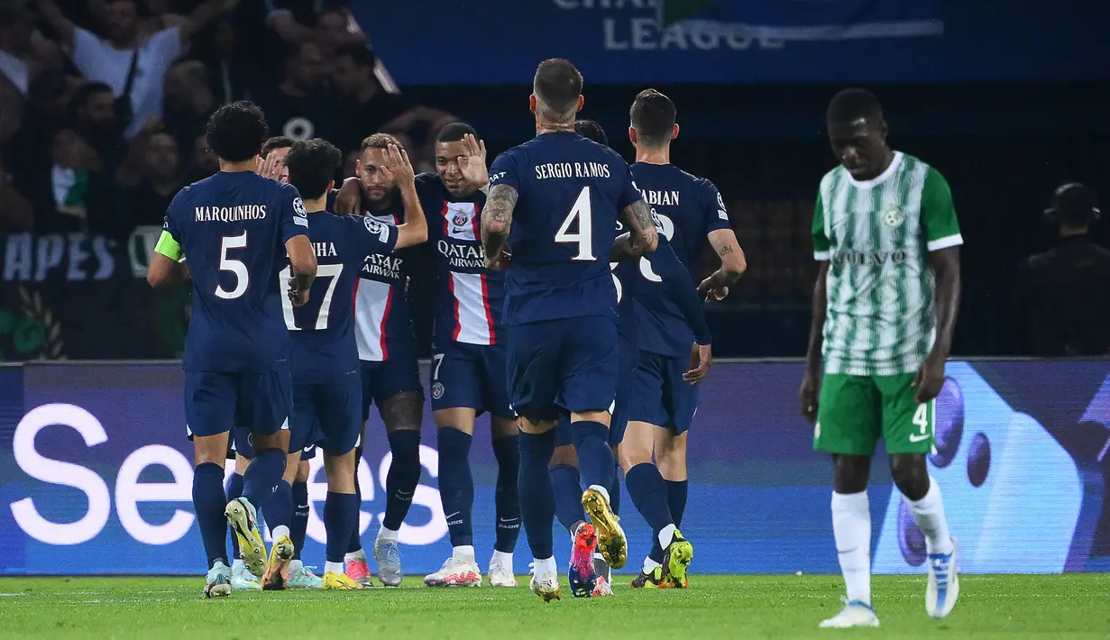 Tampil begitu dominan, PSG mengakhiri babak pertama dengan keunggulan 4-1 atas wakil Israel, Maccabi Haifa. (AFP/Anne-Christine Poujoulat)