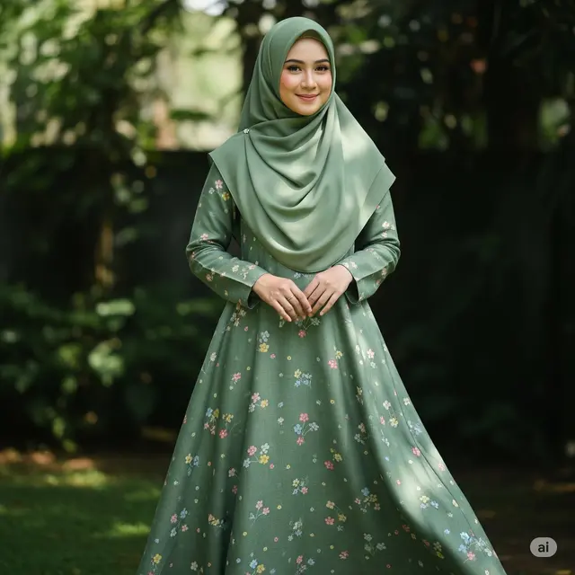 Gamis Linen Motif Bunga Subtle