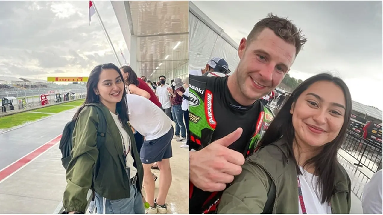 6 Potret Memes Prameswari Nonton WSBK di Sirkuit Mandalika, Foto Bareng Pembalap