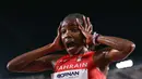 Atlet Bahrain Winfred Yavi bereaksi setelah memenangi final 10.000 meter putri pada Asian Games 2026 di Nagoya, Jepang, Kamis (24/9/2026). (MOHD RASFAN / AFP)