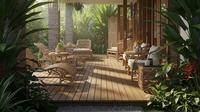 Teras Decking Kayu Klasik yang Hangat/Inspirasi Teras Rumah Luas Bergaya Tropis dengan Lantai Kayu (Sumber: gemini.com)