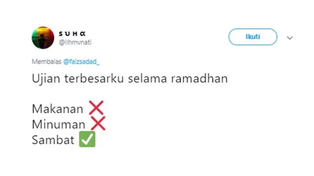 Cuitan kocak (Sumber: Twitter/ilhmvnati)
