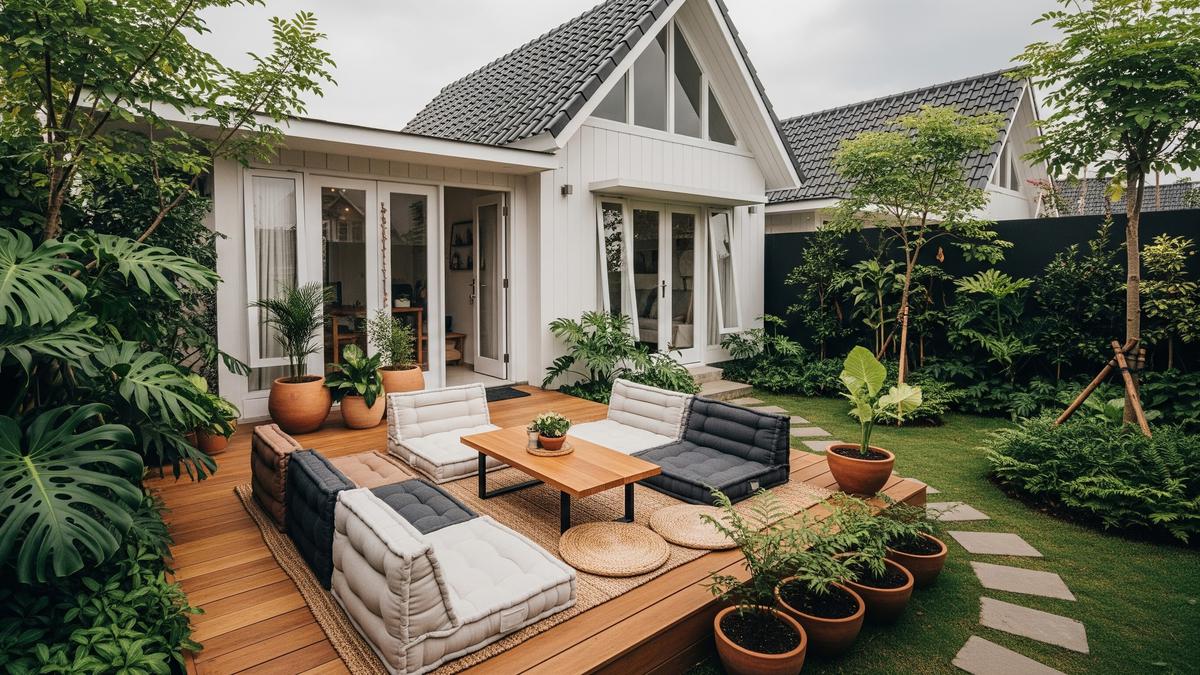 7 Contoh Rumah Kecil Type 45 dengan Taman Samping dan Teras Lesehan, Inspirasi Hunian Asri