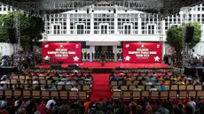 Komisi Pemilihan Umum (KPU) menggelar Deklarasi Kampanye Damai Pemilu Tahun 2024 di Gedung KPU, Jakarta, Senin (27/11/2023). (Liputan6.com/Faizal Fanani)