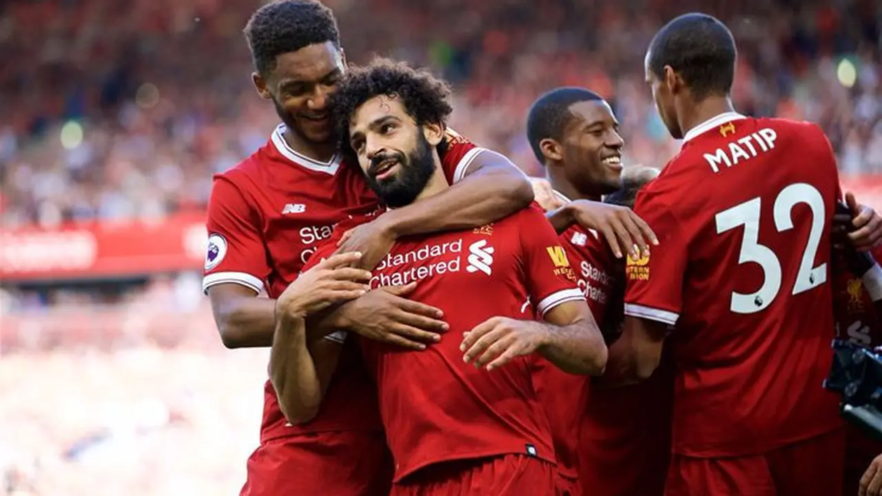 Para pemain Liverpool merayakan gol ke gawang Arsenal (Twitter Liverpool)