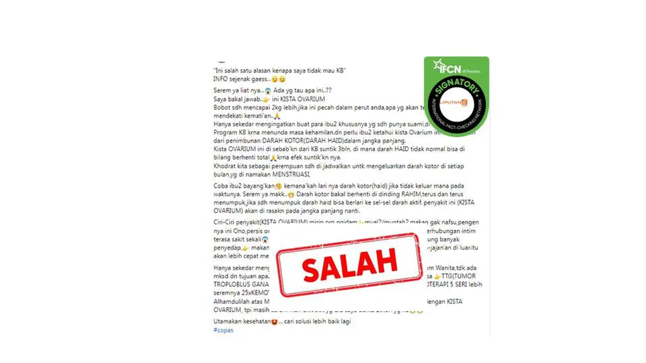 Cek fakta suntik KB sebabkan kista ovarium