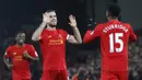 Pemain Liverpool merayakan gol yang dicetak Daniel Sturridge ke gawang Stoke. Akhirnya The Reds memastikam kemengan 4-1 atas Stoke berkat gol pamungkas dari Sturridge pada menit ke-70. (Reuters/Carl Recine)