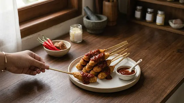 Ilustrasi resep sempol udang dengan bumbu pedas manis