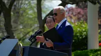 Perdana Menteri Jepang Fumio Kishida dan Presiden Amerika Serikat (AS) Joe Biden saat konferensi pers di Rose Garden,&nbsp;Gedung Putih, pada Rabu (10/4/2024). (Dok. AP)