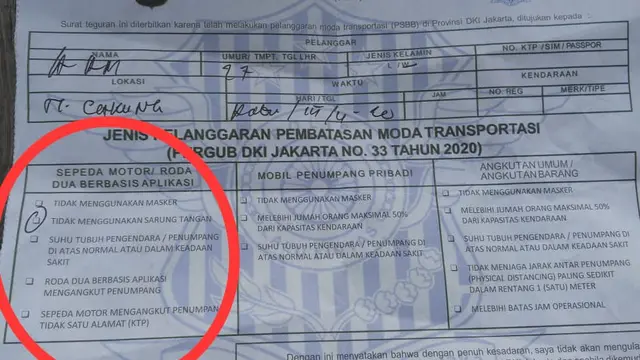 Model Surat Teguran untuk Pelanggar PSBB
