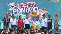 Menpora Zainudin Amali (tengah) saat menghadiri acara peluncuran maskot, logo, dan tagline PON 2024 wilayah Aceh&nbsp;di Lapangan Blang Padang, Banda Aceh, pada Sabtu (28/1/2023).
