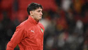 Penyerang Maroko, Brahim Diaz, tampak tertunduk lesu setelah laga final Piala Afrika 2025 antara Senegal vs Maroko di Stadion Prince Moulay Abdellah, Rabat, Senin (19/1/2026) dini hari WIB. (Sebastien Bozon/AFP)