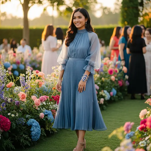 Dress Plisket Lengan Balon