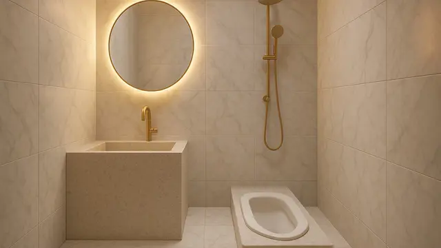 Desain Kamar Mandi Minimalis 2x2 Kloset Jongkok dan Bak Mandi/Ilustrasi AI