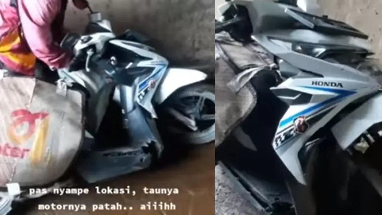 Motor kurir patah (Instagram/@memomedsos)