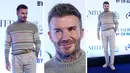 Foto kolase mantan pemain sepak bola David Beckham saat berpose untuk fotografer dalam acara Qatar Fashion United di Stadion 974 di Doha, Qatar, Jumat, 16 Desember 2022. (AP Photo/Pavel Golovkin)